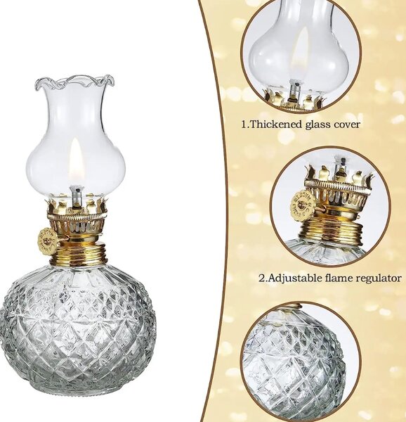 Lampa Pufo TinyGlass din sticla pentru ulei cu fitil, 17 cm- Decor Vintage si Iluminare Ambientala