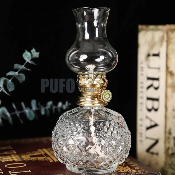 Lampa Pufo TinyGlass din sticla pentru ulei cu fitil, 17 cm- Decor Vintage si Iluminare Ambientala