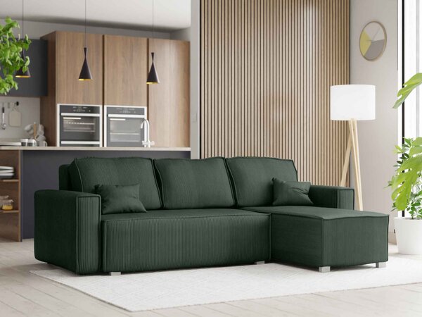 Canapea colt extensibila SMART COSARO verde inchis, cu colt bilateral + 2 perne CADOU