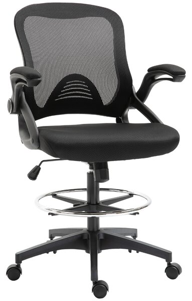 Vinsetto Scaun de Birou cu Înălțime Reglabilă, Brațe Rabatabile și Suport pentru Picioare, 64x60x106-126 cm, Negru | Aosom Romania
