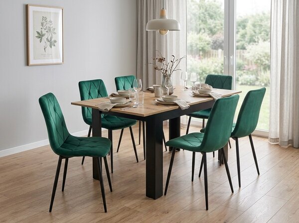 Masa extensibila de dining MADO 120/160x80 cm, neagra/stejar artisan