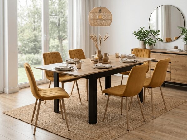Masa extensibila de dining MADO 120/160x80 cm, neagra/stejar artisan