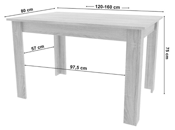 Masa extensibila de dining MADO 120/160x80 cm, neagra/stejar artisan