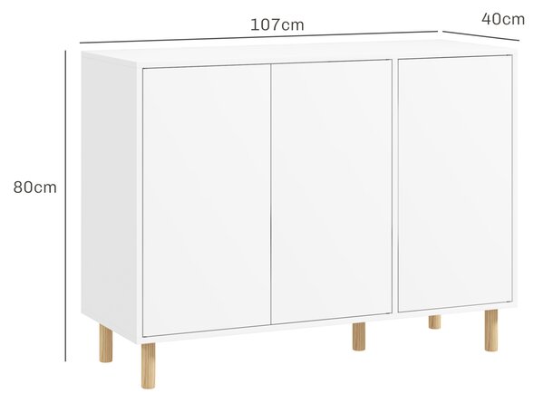 HOMCOM Bufet Modern cu 2 Dulapuri și 3 Rafturi, Mobilier Multifuncțional din Lemn, 107x40x80 cm, Alb | Aosom Romania