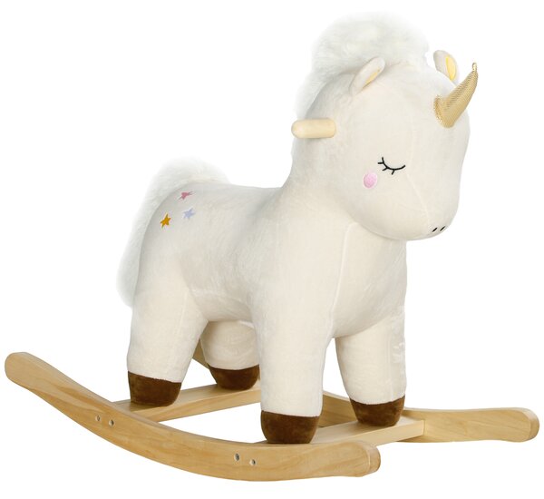 AIYAPLAY Cal Balansoar pentru Copii 2-4 Ani în Formă de Unicorn cu Sunete și Înveliș Moale, 63x33x56 cm, Alb | Aosom Romania