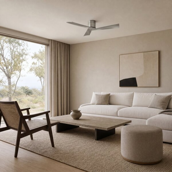 Lucande Ventilator de tavan Ventoro, Ø 132 cm, argintiu, metal, Metalic, Camera de zi / sufragerie, Metal, Modern