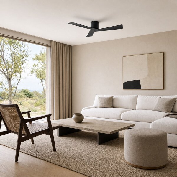 Lucande Ventilator de tavan Ventoro, Ø 132 cm, negru, metal, Negru, Camera de zi / sufragerie, Metal, Modern