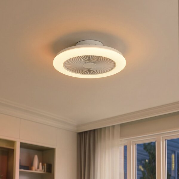 Lindby Ventilator de tavan cu LED Vedin, alb, curent continuu, Ø 45 cm, RGBW, reglabil, Alb, Camera de zi / sufragerie, Plastic, Modern