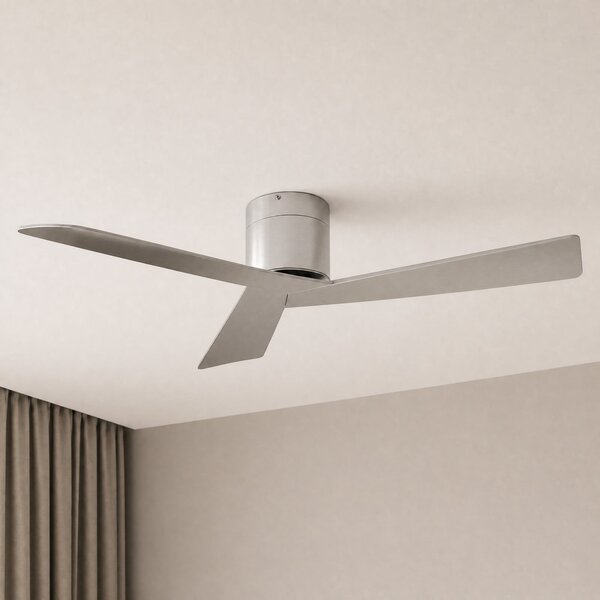 Lucande Ventilator de tavan Ventoro, Ø 132 cm, argintiu, metal, Metalic, Camera de zi / sufragerie, Metal, Modern