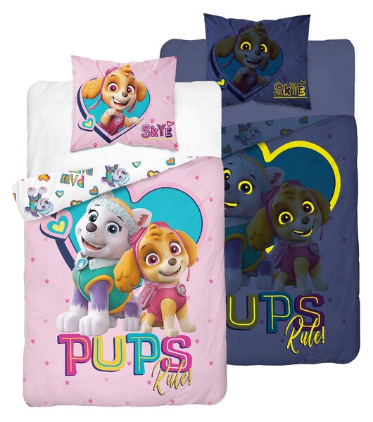 Lenjerie de pat luminoasa PAW PATROL Pups rule roz Dimensiune lenjerie de pat: 70 x 80 cm | 140 x 200 cm