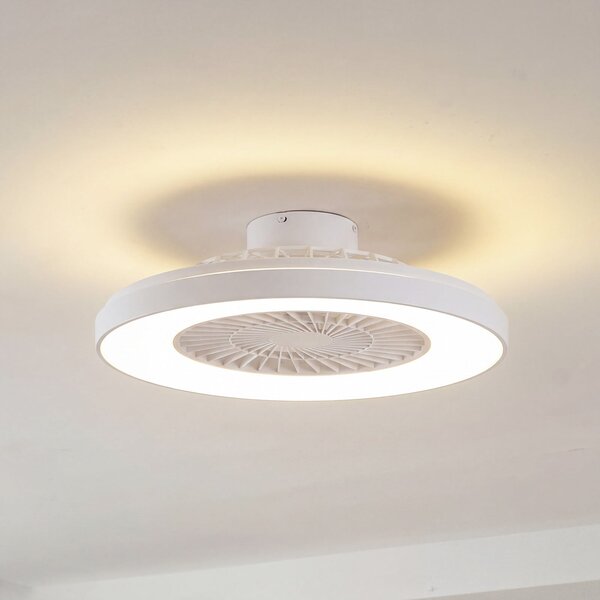 Lindby Ventilator de tavan cu LED Teleo, Ø 58 cm, alb, curent continuu, Tuya, reglabil, Alb, Camera de zi / sufragerie, Plastic, Modern