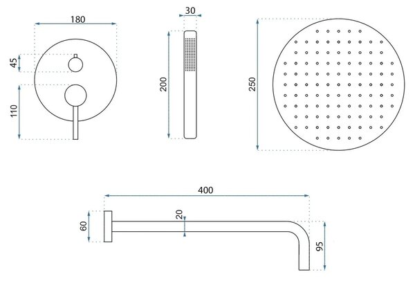 Set de Duș Încastrat Rea Argon Nickel Brush + BOX