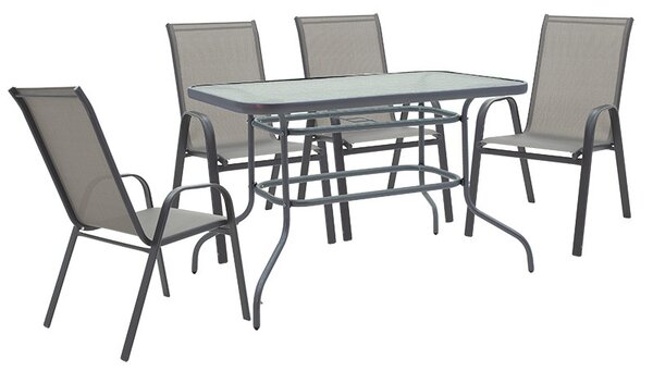 Set de gradina masa si scaune 5 bucati Calan metal negru-textilena gri inchis 110x60x70cm