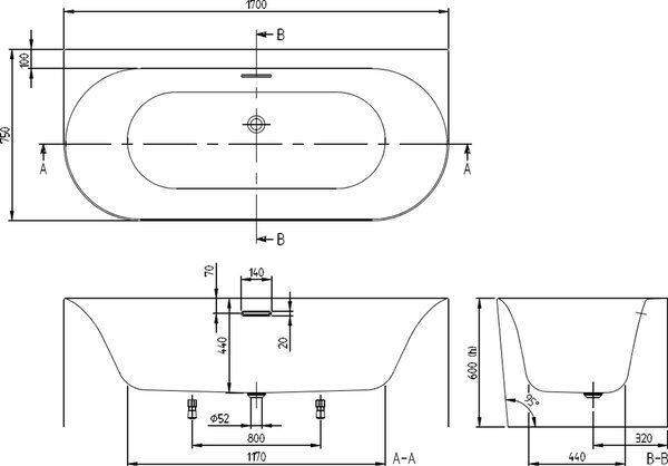 Villeroy & Boch Loop & Friends cadă de perete 170x75 cm ovală alb UBA170LOF9CS00V-01