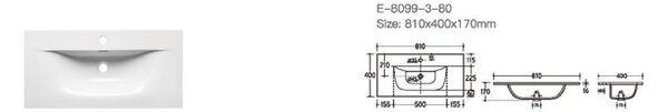Comad Sky 3 lavoar 80x40 cm dreptunghiular mobilier alb luciu SKY 3 80CM DP (E-8099-3-80)