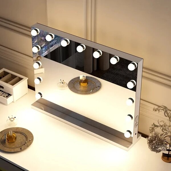 RESIGILAT- Oglindă cosmetică, sistem iluminare LED cu 3 culori, Senzor Tactil, Luminozitate Reglabilă, USB, Alb, GLAM 15