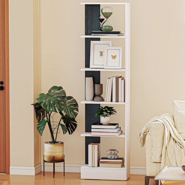 HOMCOM Raft Îngust cu 5 Etajere, Raft Economisitor de Spațiu Modern din Lemn, Bibliotecă pentru Baie, Living, Dormitor, Birou, 45x21x170 cm, Alb și Negru | Aosom Romania