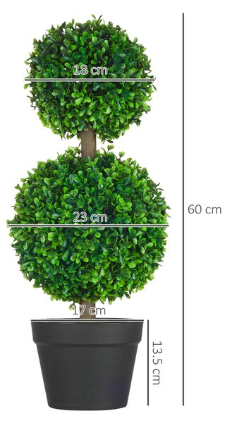 HOMCOM Arbore Buxus Artificial Sferic în Ghiveci 60 cm, Verde, Decorativ pentru Interior/Exterior, Rezistent la UV | Aosom Romania