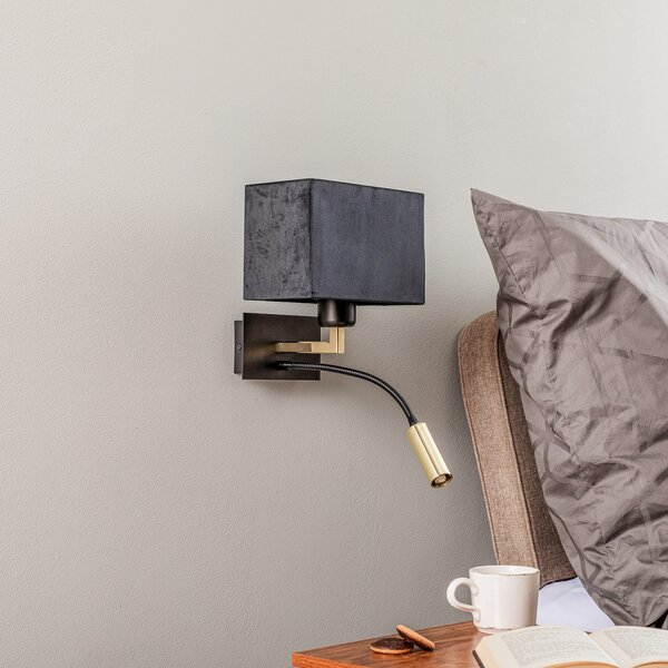 Euluna Aplică de perete Harry, unghiulară, negru/alamă/negru, Negru, Camera de zi / sufragerie, Metal, Modern, Lumină de lectură