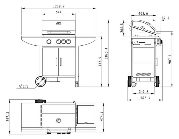 Grătar de grădină pe gaz din inox cu arzător lateral WELLINGTON + rotisor electric GRATUITĂ