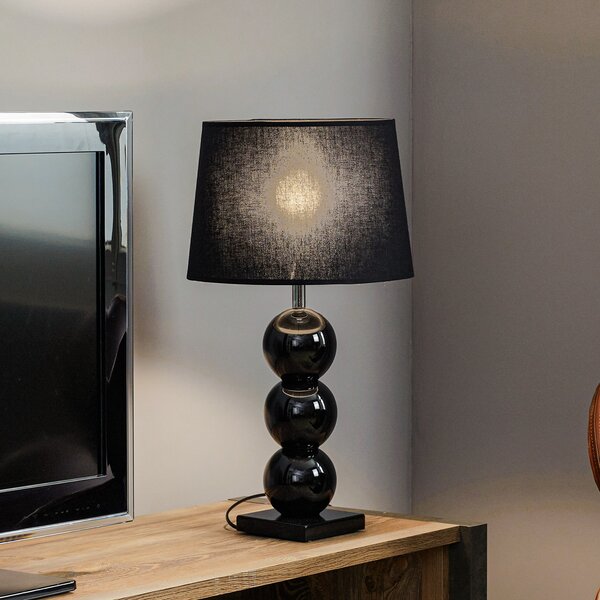 Argon Lampă de masă din material textil Fulda, decor sticlă, negru, Negru, Camera de zi / sufragerie, Țesătură / Textil