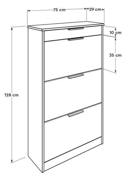 Pantofar Adore Extra, 3 compartimente, capacitate 18 perechi incaltaminte, Alb - Nuc, 75x128x29 cm
