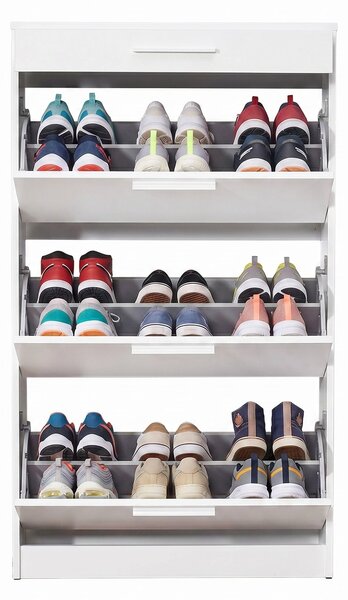 Pantofar Adore Extra, 3 compartimente, capacitate 18 perechi incaltaminte, Alb - Nuc, 75x128x29 cm