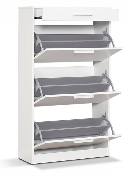 Pantofar Adore Extra, 3 compartimente, capacitate 18 perechi incaltaminte, Alb - Nuc, 75x128x29 cm