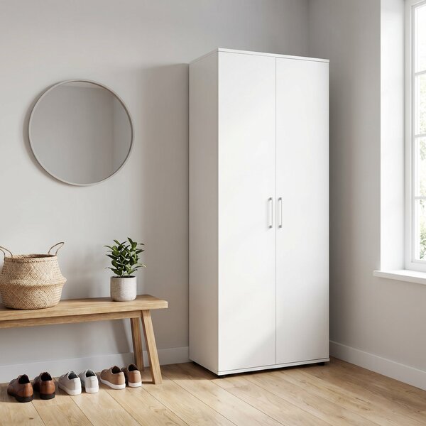 Dulap Multifunctional Adore Porto, 2 usi, 8 rafturi, Alb, 76x187x36 cm