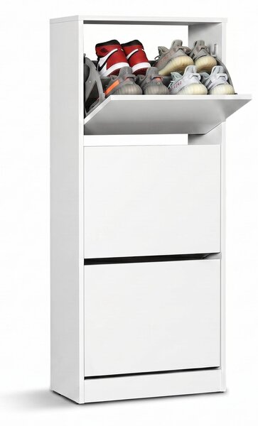 Pantofar Adore Compact Plus, 12 Perechi, 3 Compartimente, Alb - Stejar - Mov, 51x119x26 cm