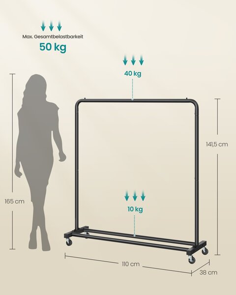 Cuier pe roti Songmics Negru 38 x 110 x 141.5 cm