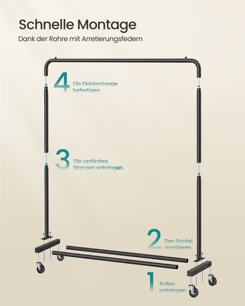 Cuier pe roti Songmics Negru 38 x 110 x 141.5 cm