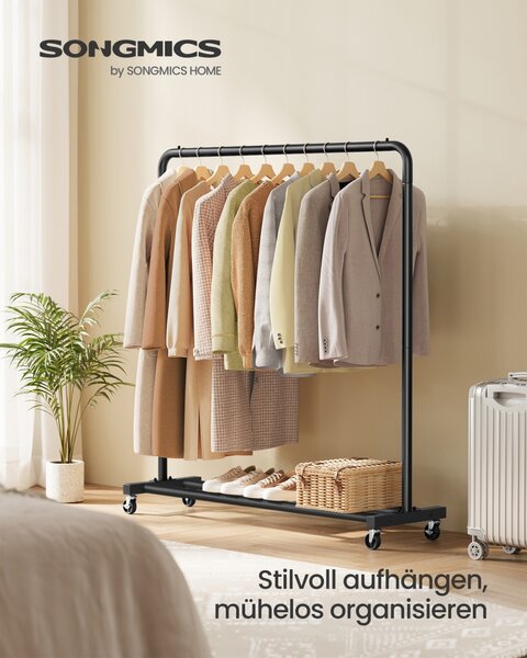 Cuier pe roti Songmics Negru 38 x 110 x 141.5 cm