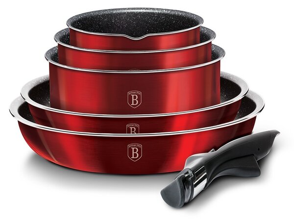 Set oale si tigai marmorate, 12 piese, Burgundy Metalic Line, Berlinger Haus, BH 1674
