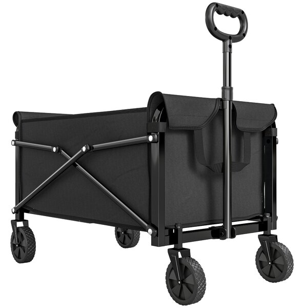 Outsunny Cărucior de Grădină 80L Pliabil cu Mâner Reglabil, din Metal și Țesătură Oxford, 78x47.5x92 cm, Negru | Aosom Romania