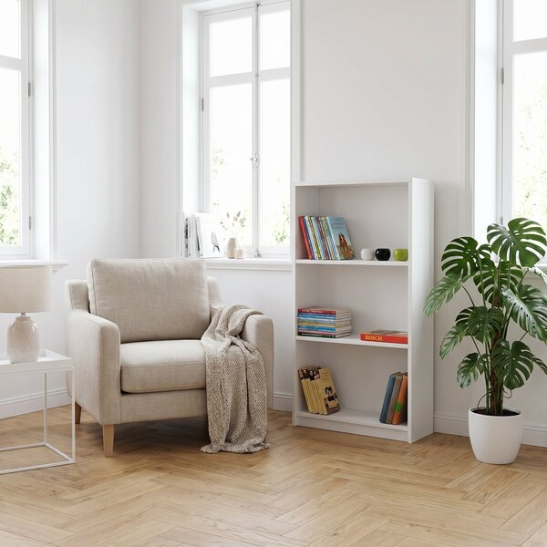 Biblioteca Adore Nino, 3 rafturi, Alb - Stejar, 58x106x23 cm