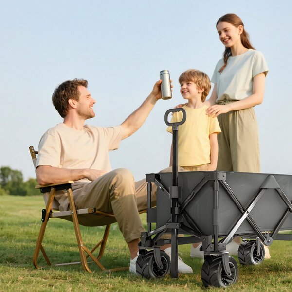 Outsunny Cărucior de Grădină cu Mâner Telescopic, Cărucior Metalic cu Spațiul de Depozitare din Material Oxford, 108x55 cm, Gri