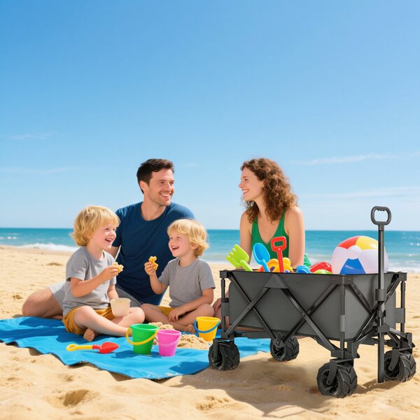 Outsunny Cărucior de Grădină cu Mâner Telescopic, Cărucior Metalic cu Spațiul de Depozitare din Material Oxford, 108x55 cm, Gri