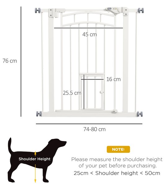 PawHut Uşa de Siguranţă pentru Câini, Barieră pentru Animale de Companie cu Ușă Mică pentru Pisici, 74-80x76 cm, Alb | Aosom Romania