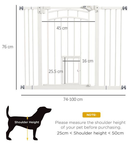 PawHut Uşa de Siguranţă pentru Câini, Barieră pentru Animale de Companie cu Ușă Mică pentru Pisici, 74-100x76 cm, Alb | Aosom Romania