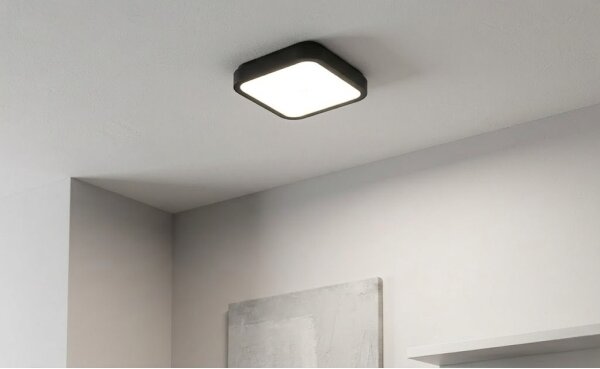 Brilagi - Plafonieră LED pentru baie ZENNA cu senzor, 12W, 230V, 24x24 cm, IP44, neagră