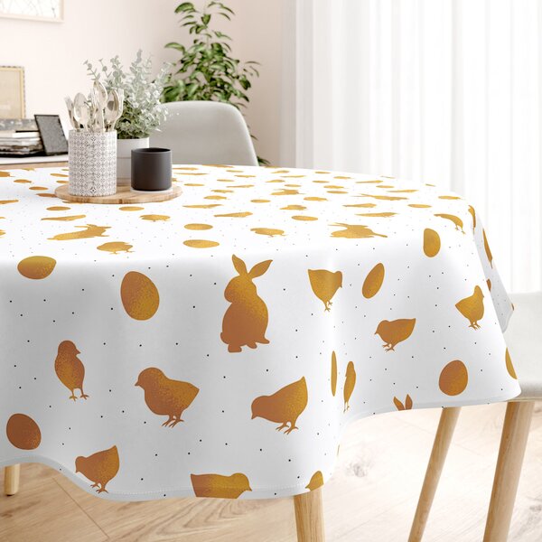 Goldea față de masă 100% bumbac solid - simboluri aurii de paște - rotundă Ø 150 cm