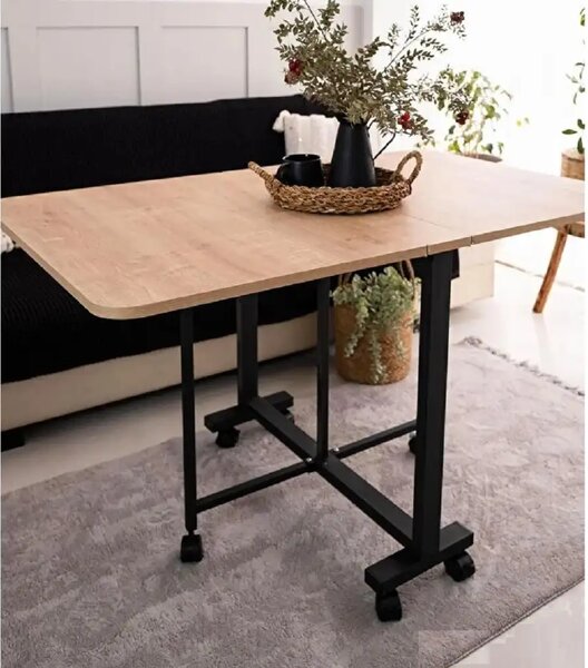 Masa Bucatarie pliabila cu roti Homs Nuc 120 x 80 x 74 cm