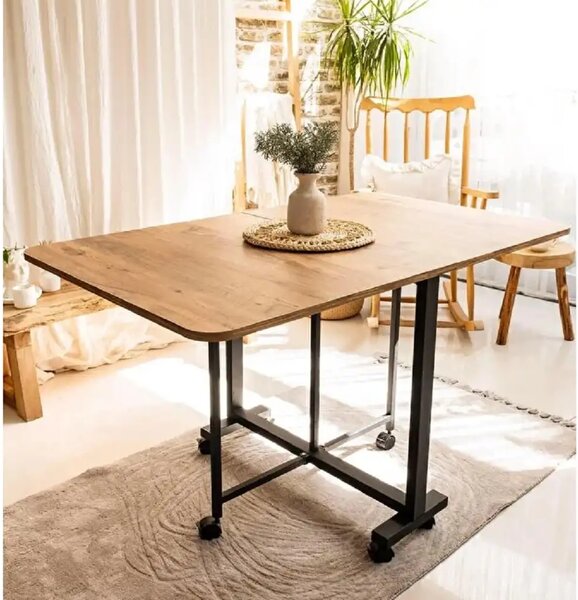 Masa Bucatarie pliabila cu roti Homs Nuc 120 x 80 x 74 cm