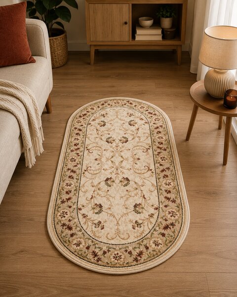 Covor Clasic, Lotos 523, Crem Bej, Oval, Diverse Dimensiuni, 1800 gr mp