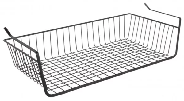 Suport metalic tip cos pentru depozitare sub raft Pufo pentru casa si bucatarie, multifunctional, 47 x 25 cm, negru