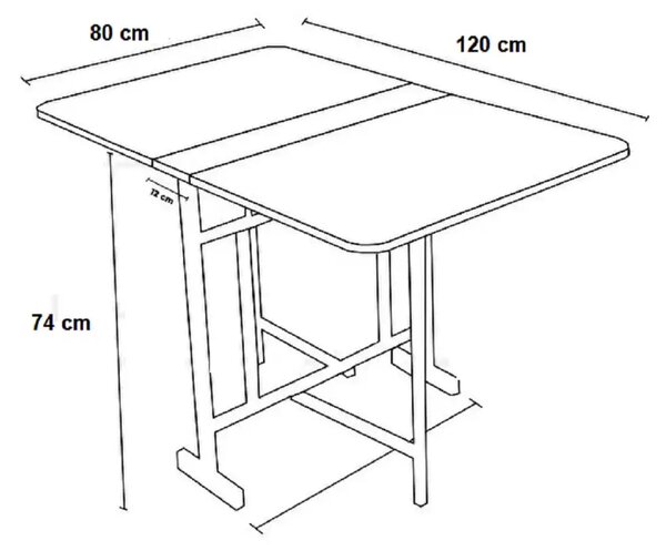Masa Bucatarie pliabila cu roti Homs Nuc 120 x 80 x 74 cm