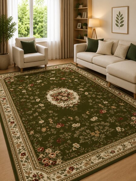 Covor Clasic, Lotos 1525, Verde, Diverse Dimensiuni, 1800 gr mp