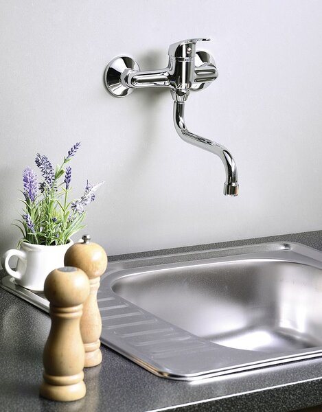 Aqualine, baterie de perete AQUALINE 35, suport-S, crom, 52146