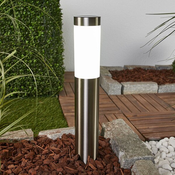 Lindby Lampa solară LED Aleeza, 61 cm, oțel inoxidabil, țăruș, Metalic, Oțel inoxidabil, Modern